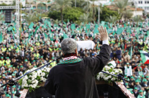 Hamas chief Meshaal gives a speech during a rally marking the 25th anniversary of the founding of Hamas, in Gaza City